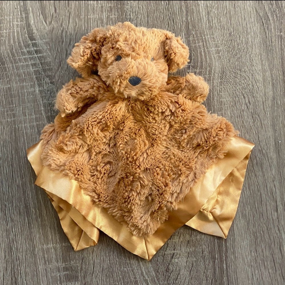 Cloud Island Puppy Lovey Security Baby Blanket Brown Dog Satin Edge 14” Plush